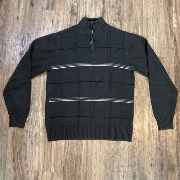 Oscar De La Renta Sweater Quarter Zip Pullover Mock Neck Size Large Charcoal Hea - Picture 1 of 6